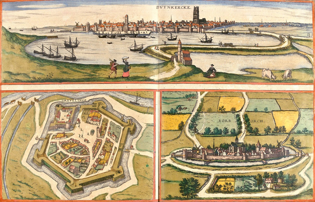 Dunkirk, Gravelines, Bourbourg, Frankrike av Georg and Hogenberg Franz (1535 90) Braun