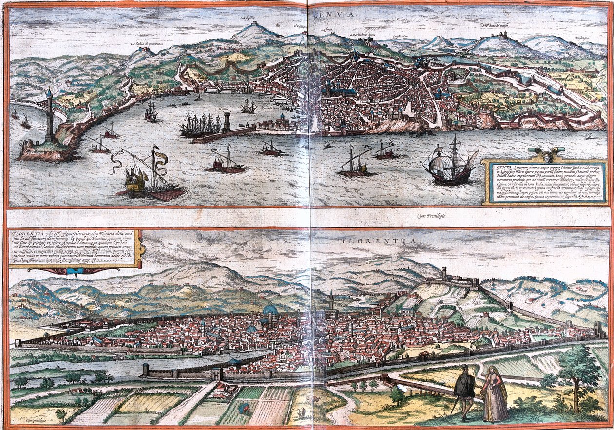 Genua, Florens, Italien av Georg and Hogenberg Franz (1535 90) Braun