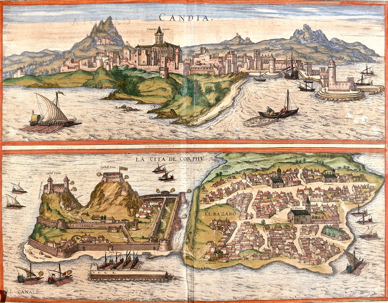 Heraklion, Korfu, Grekland av Georg and Hogenberg Franz (1535 90) Braun