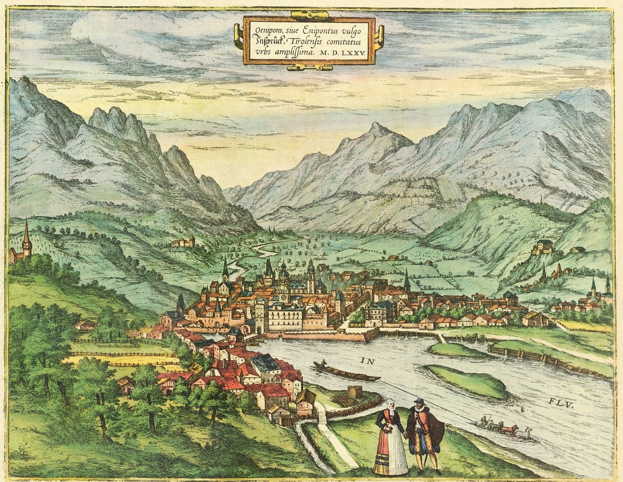 Innsbruck, Österrike, Tyrolen av Georg and Hogenberg Franz (1535 90) Braun
