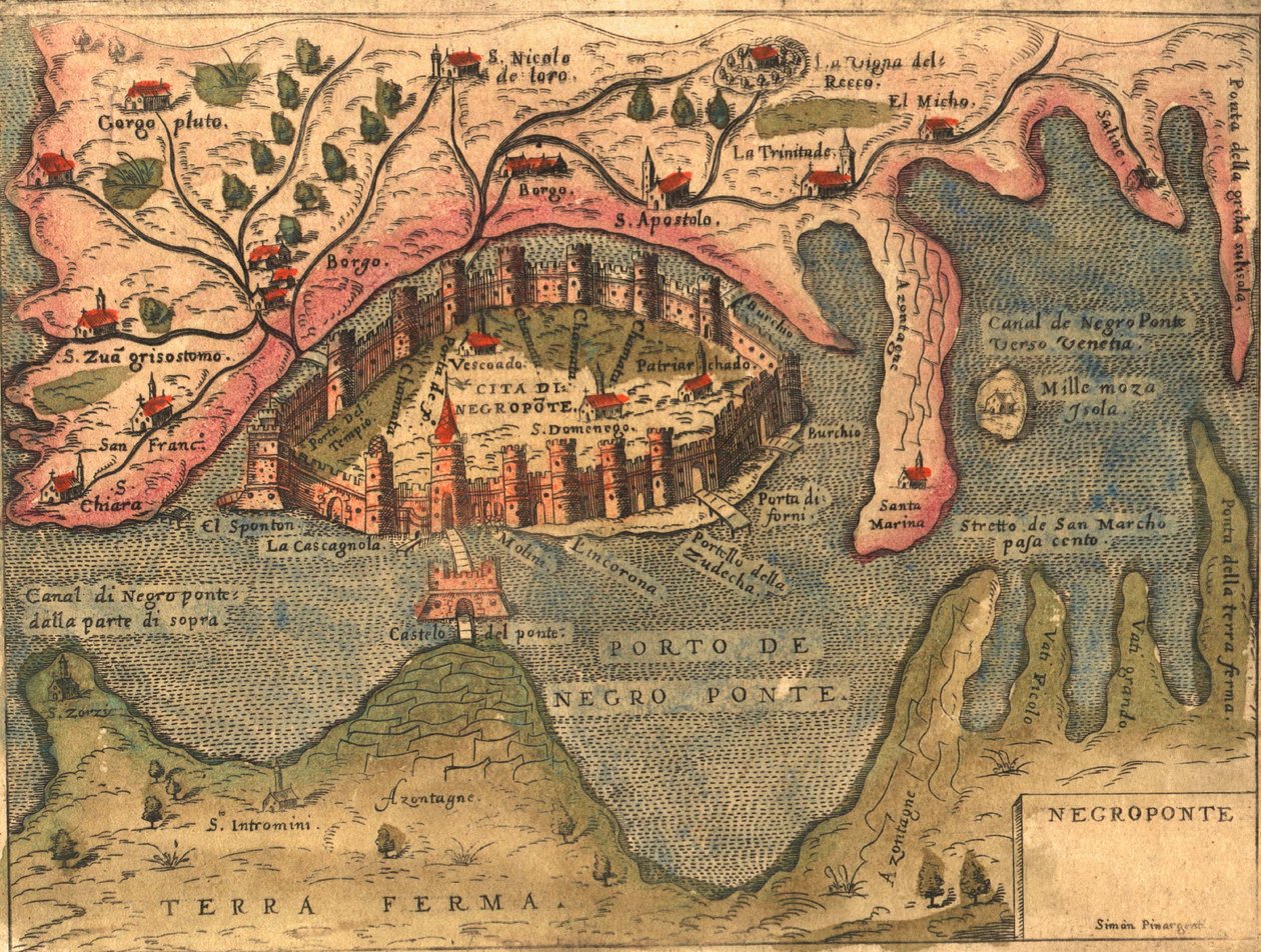Island, Khalkis, Dalmatien av Georg and Hogenberg Franz (1535 90) Braun