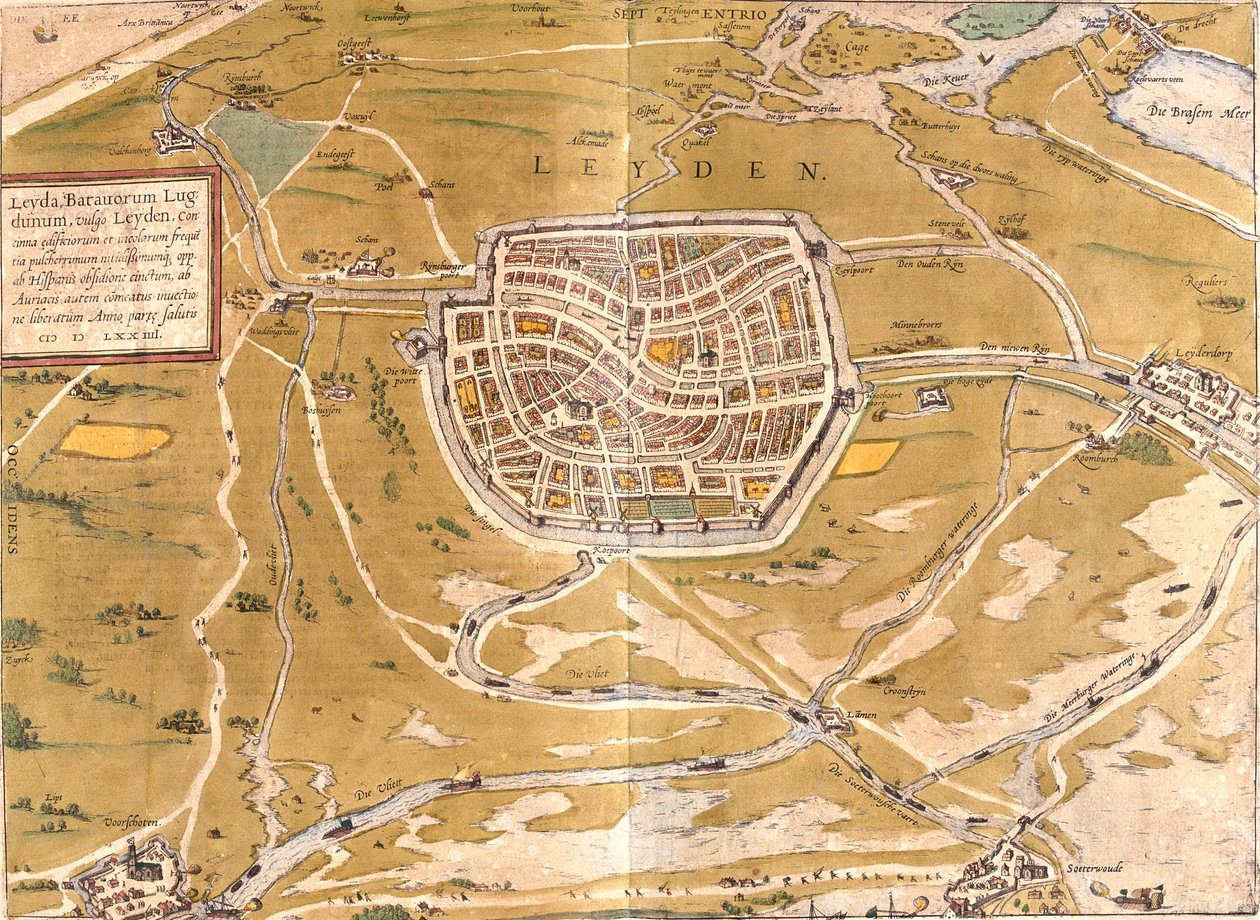 Leyden, Holland av Georg and Hogenberg Franz (1535 90) Braun