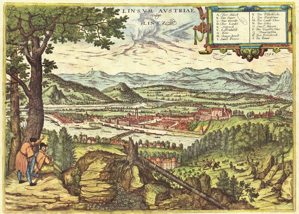 Linz, Österrike av Georg and Hogenberg Franz (1535 90) Braun