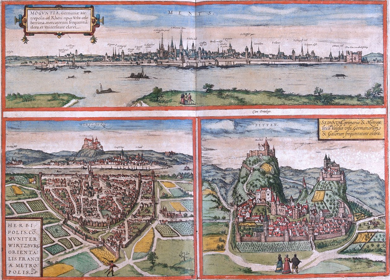 Mainz, Würzburg, Sion, Tyskland av Georg and Hogenberg Franz (1535 90) Braun