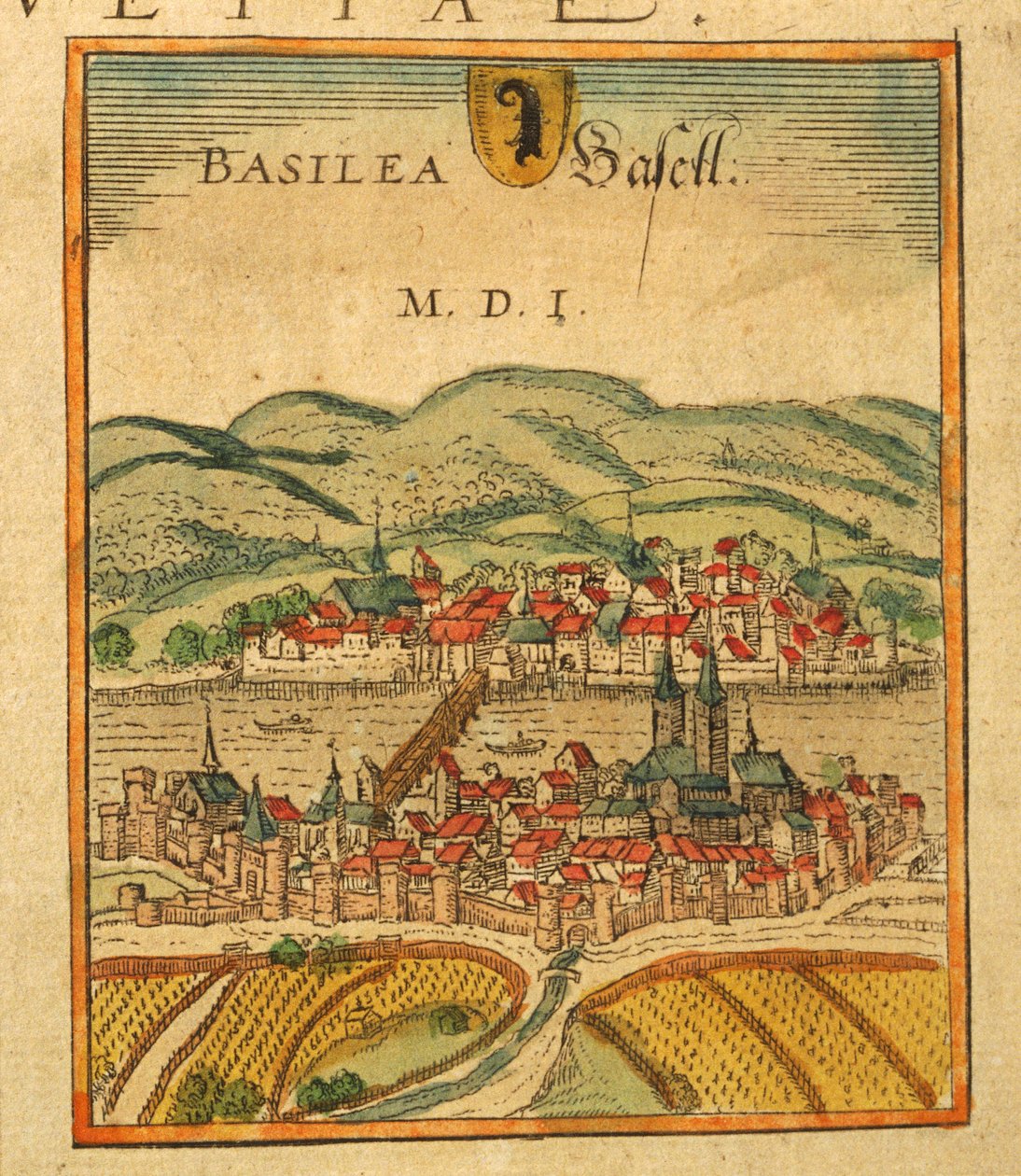 Karta över Basel från World Cities av Georg Braun av Georg Braun and Hogenberg Franz