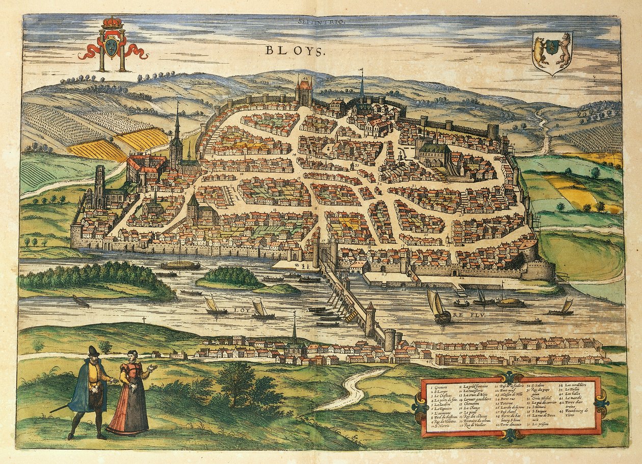 Karta över Blois från Cities of the World av Georg Braun av Georg Braun and Hogenberg Franz