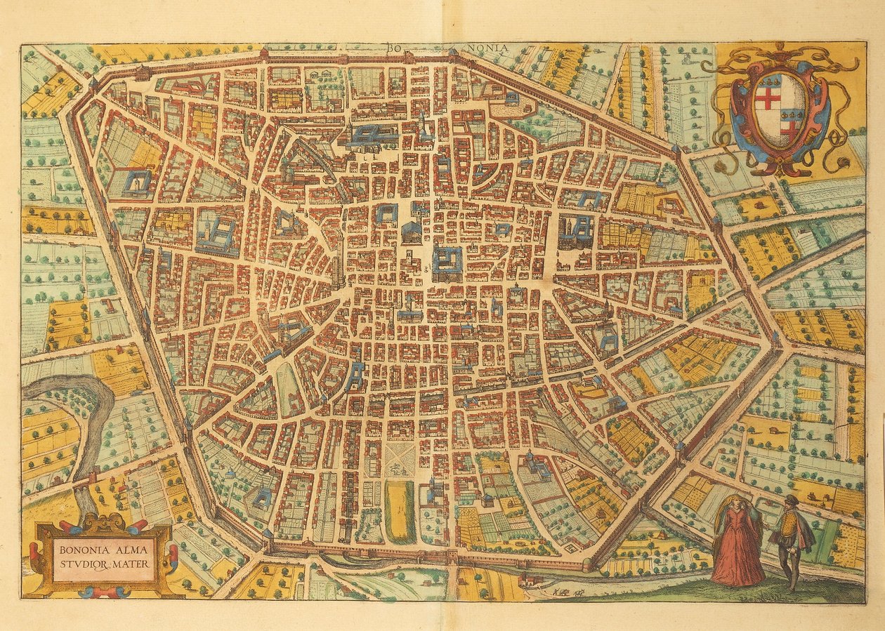 Karta över Bologna från Cities of the World av Georg Braun av Georg Braun and Hogenberg Franz