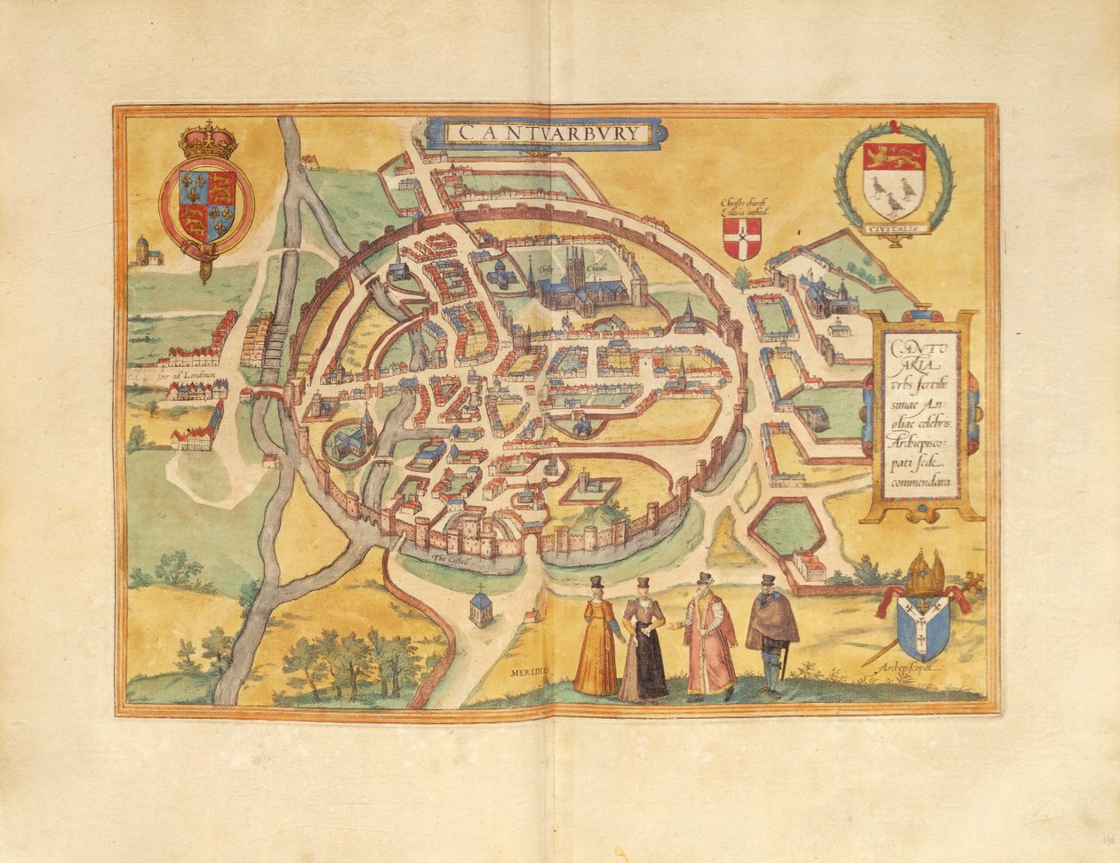 Karta över Canterbury från Cities of the World av Georg Braun av Georg Braun and Hogenberg Franz