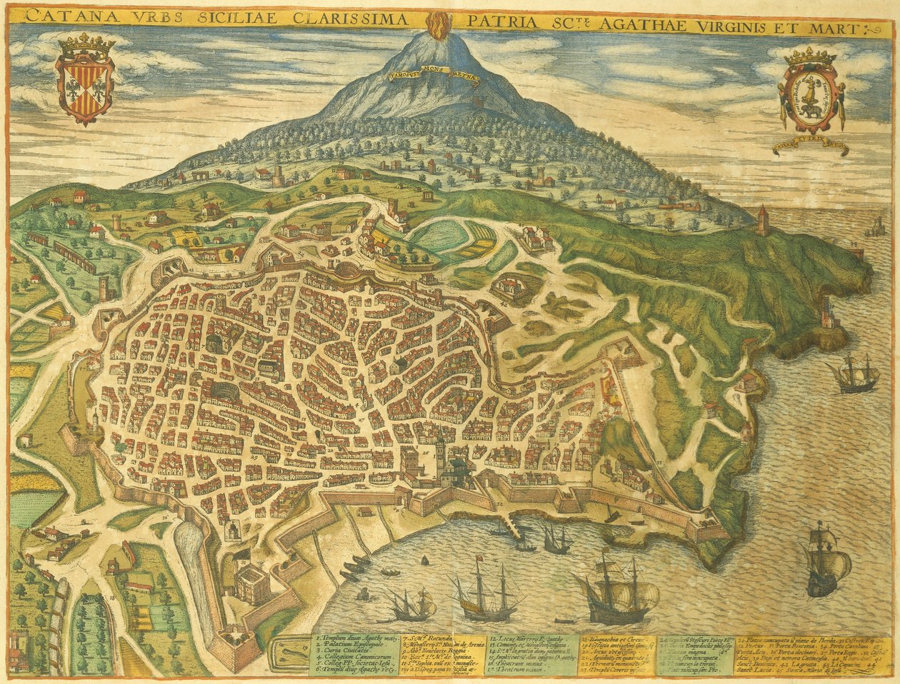 Karta över Catania från Cities of the World av Georg Braun av Georg Braun and Hogenberg Franz