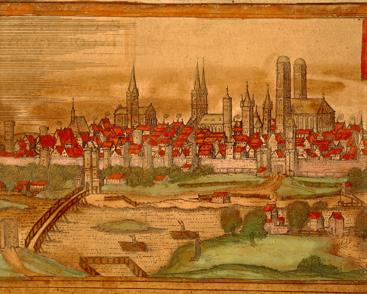 Karta över staden München från Cities of the World av Georg Braun av Georg Braun and Hogenberg Franz