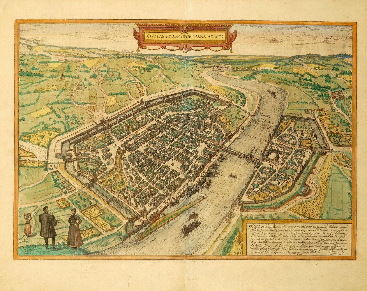 Karta över Frankfurt från världskarta av Georg Braun av Georg Braun and Hogenberg Franz
