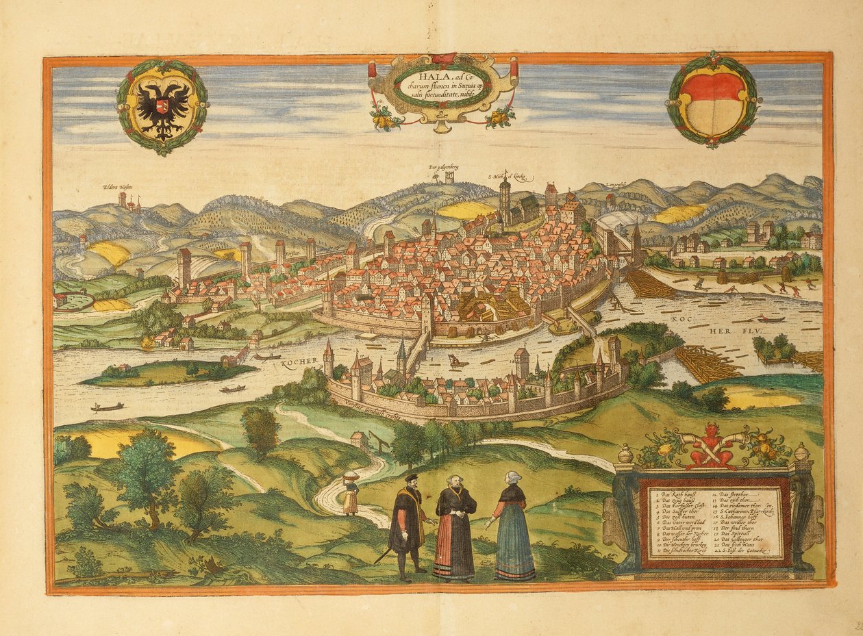 Karta över Halle an der Saale från Civitates Orbis Terrarum av Georg Braun av Georg Braun and Hogenberg Franz
