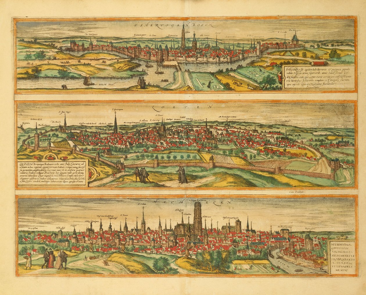 Karta över Hertogenbosch, Leuven och Mechelen från Civitates Orbis Terrarum av Georg Braun av Georg Braun and Hogenberg Franz