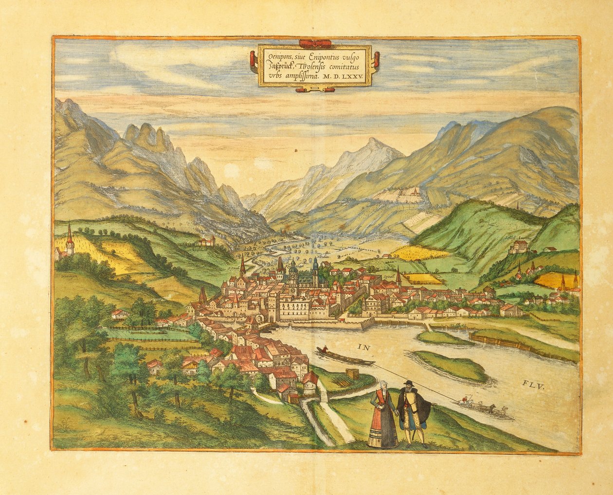 Karta över Innsbruck från Cities of the World av Georg Braun av Georg Braun and Hogenberg Franz