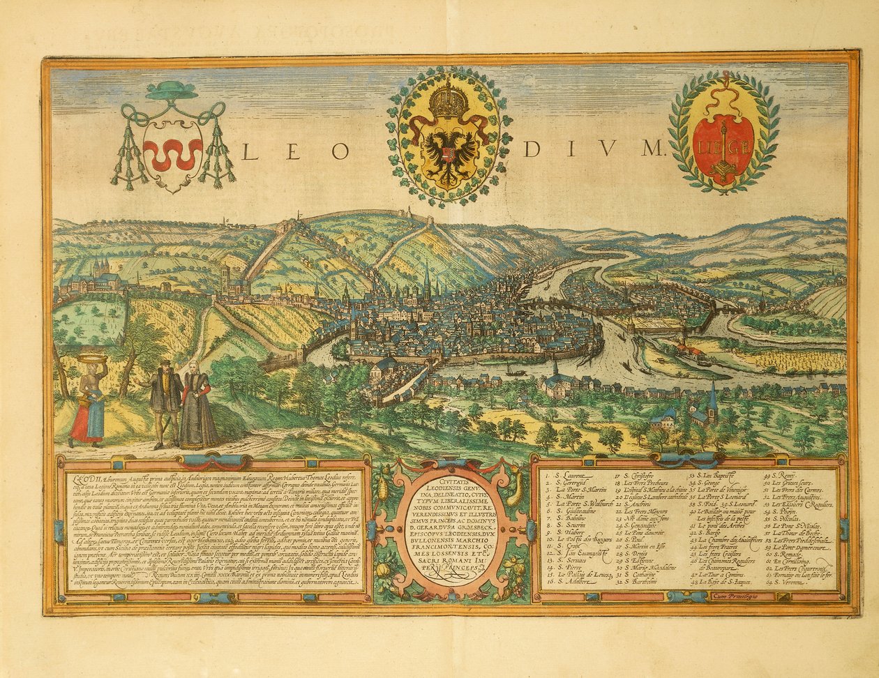 Karta över Liege från Cities of the World av Georg Braun av Georg Braun and Hogenberg Franz