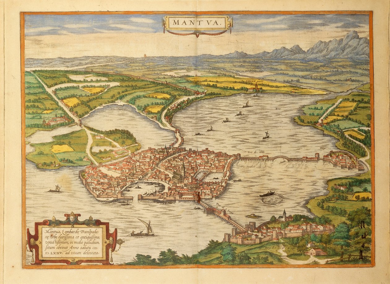 Karta över Mantua från World Cities av Georg Braun av Georg Braun and Hogenberg Franz