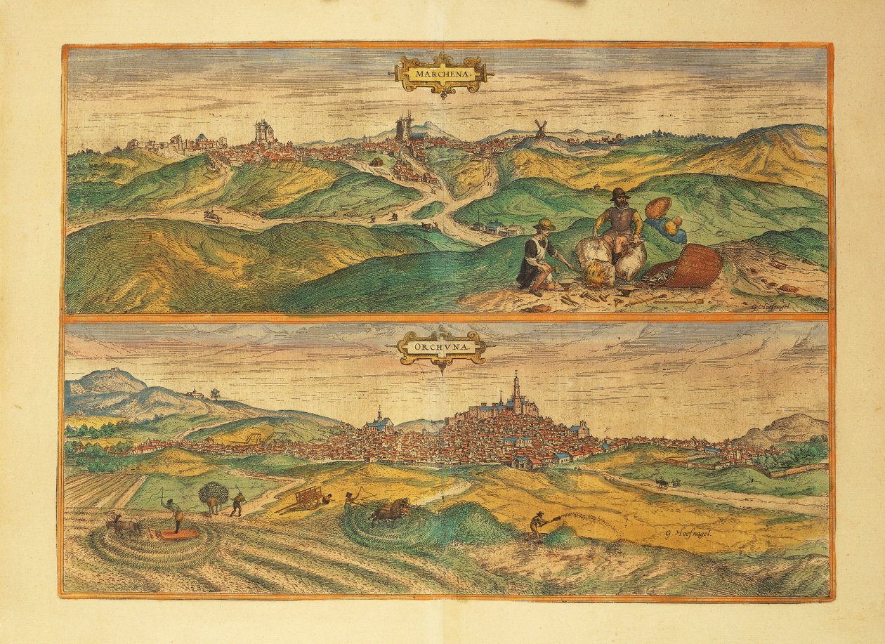 Karta över Marchena och Osuna från Cities of the World av Georg Braun av Georg Braun and Hogenberg Franz