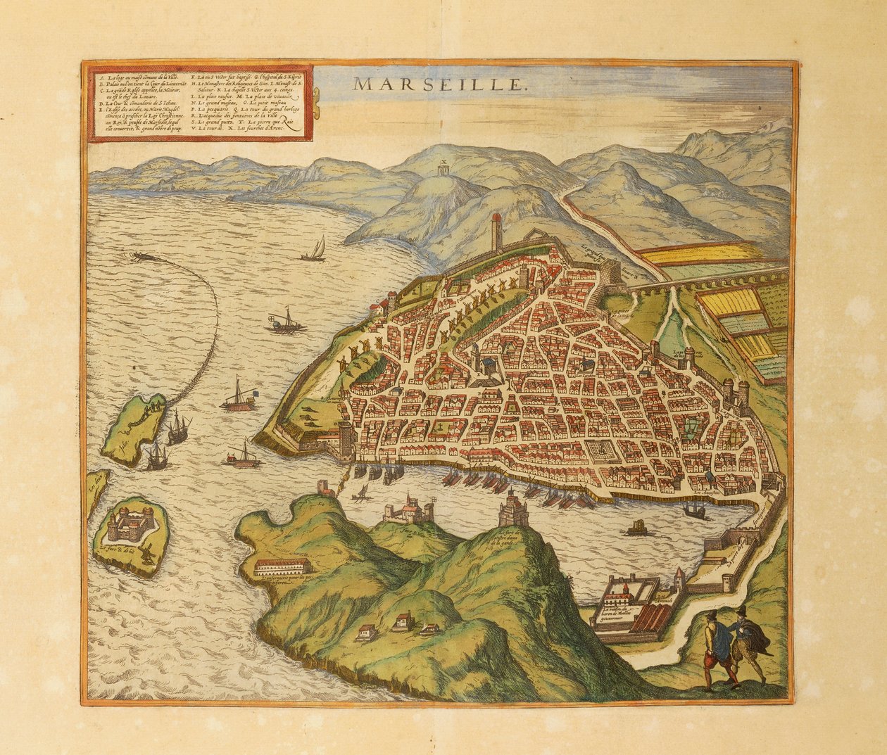 Karta över Marseille från världskarta av Georg Braun av Georg Braun and Hogenberg Franz