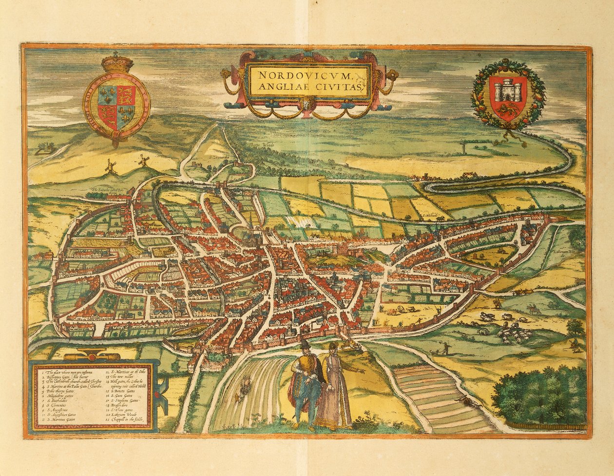 Karta över Norwich från Cities of the World av Georg Braun av Georg Braun and Hogenberg Franz