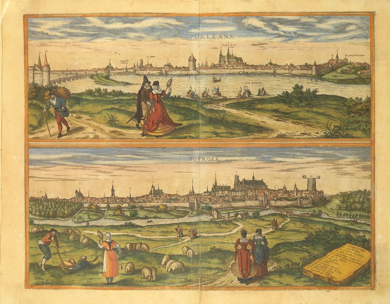 Karta över Orleans och Bourges från Cities of the World av Georg Braun av Georg Braun and Hogenberg Franz