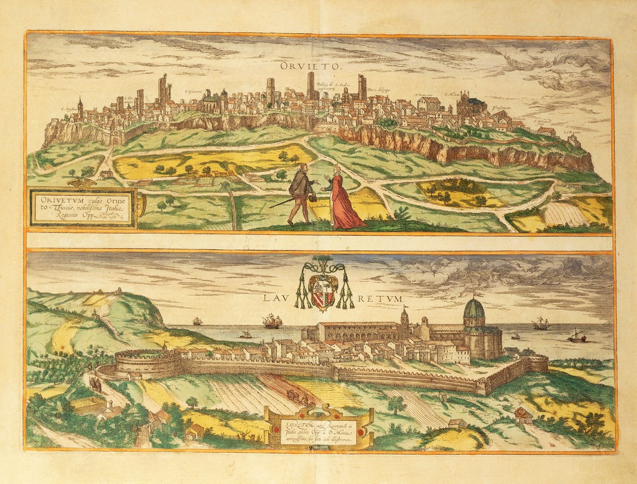 Karta över Orvieto och Loreto, Umbrien och Marche-regionen från världskarta av Georg Braun av Georg Braun and Hogenberg Franz