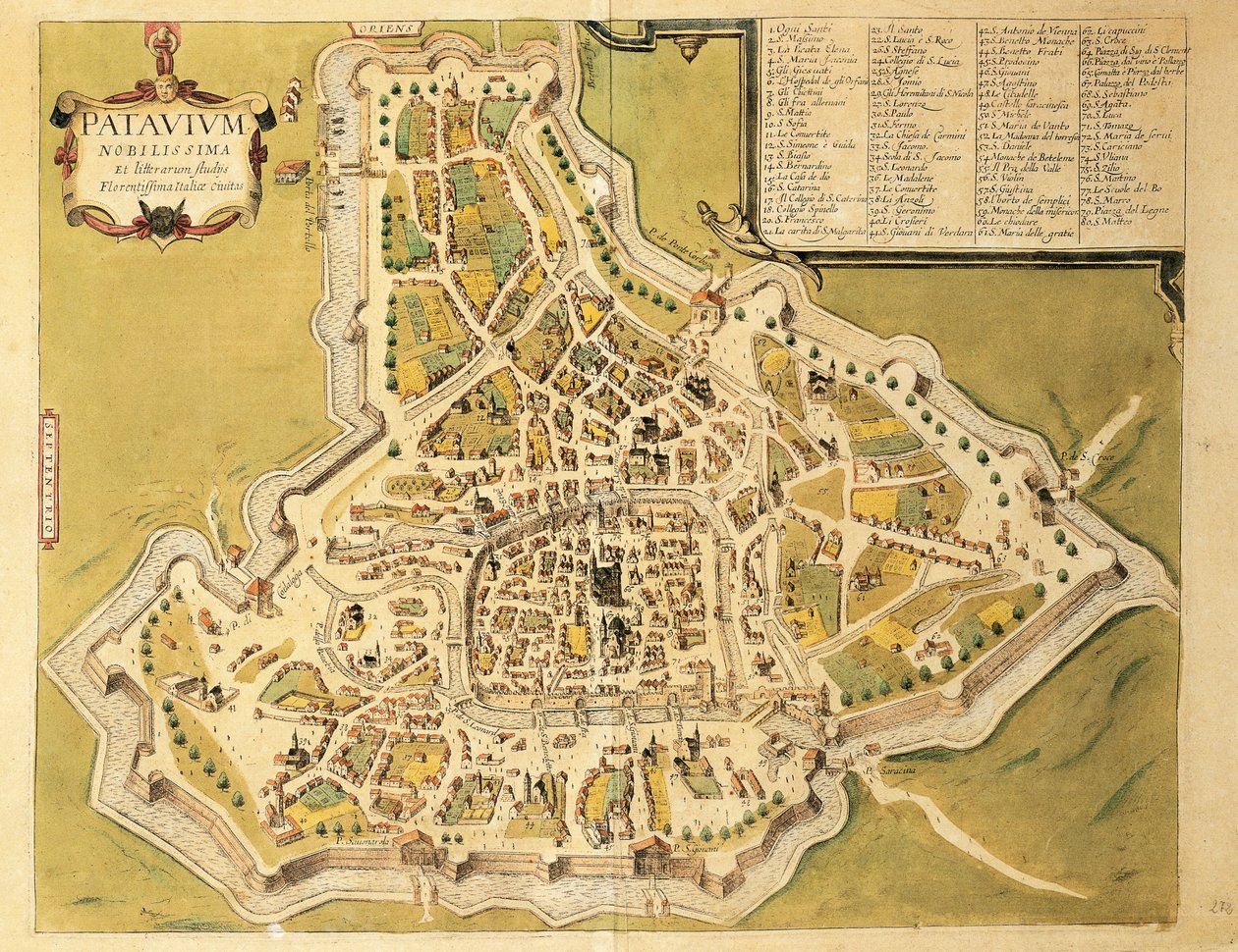 Karta över Padua från Cities of the World av Georg Braun av Georg Braun and Hogenberg Franz