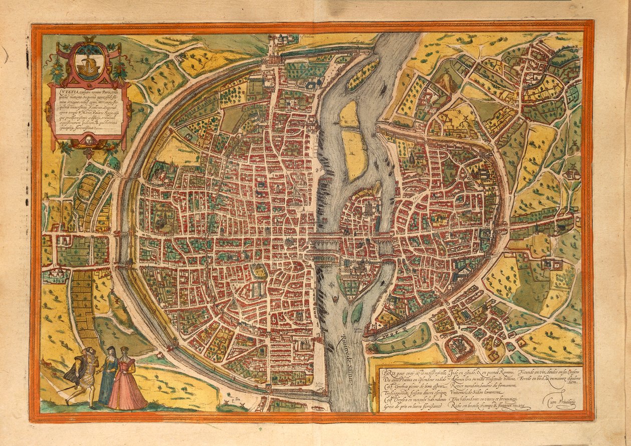 Karta över Paris från Cities of the World av Georg Braun av Georg Braun and Hogenberg Franz