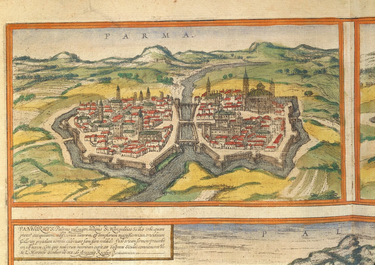 Karta över Parma från World Cities av Georg Braun av Georg Braun and Hogenberg Franz