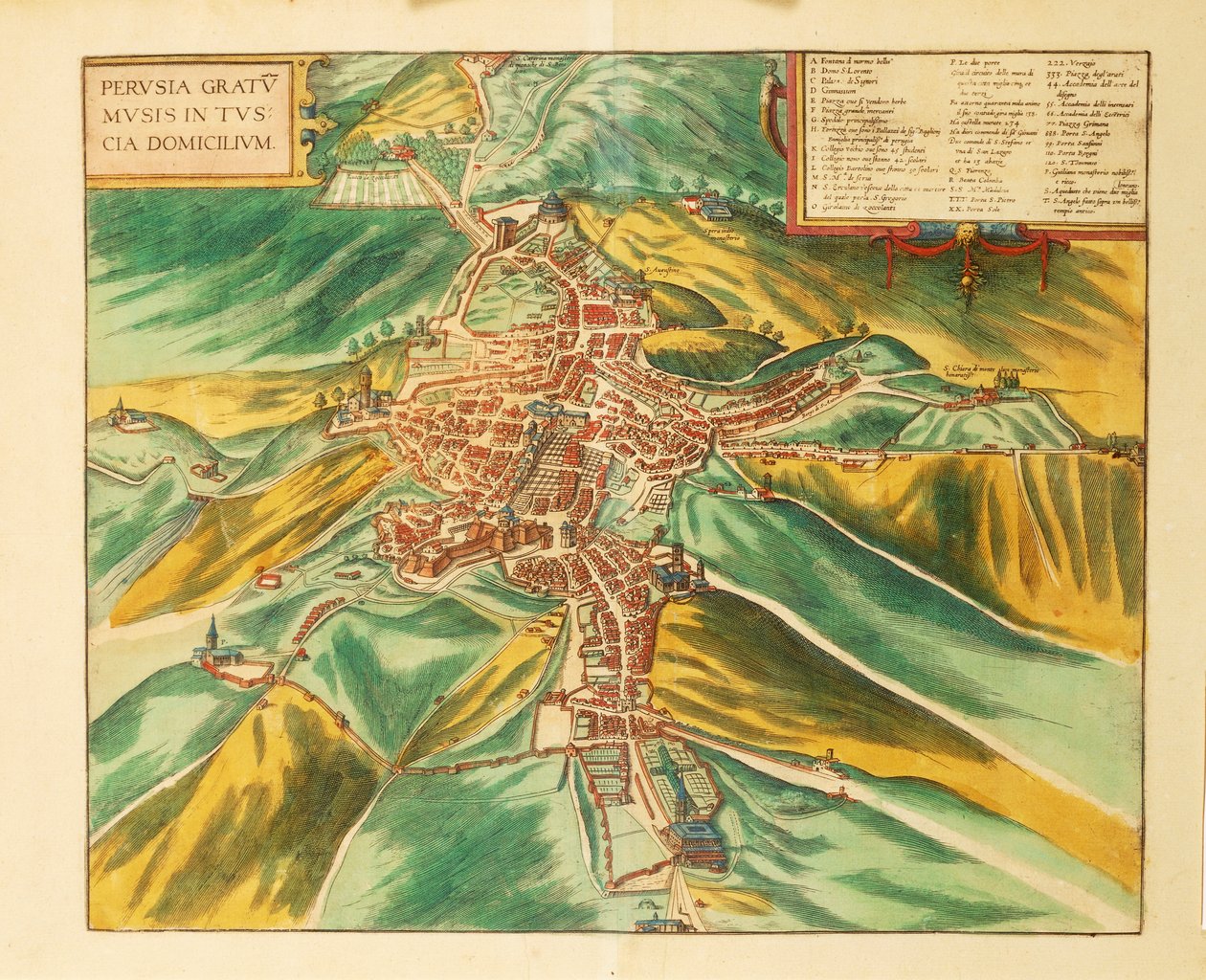 Karta över Perugia från Cities of the World av Georg Braun av Georg Braun and Hogenberg Franz