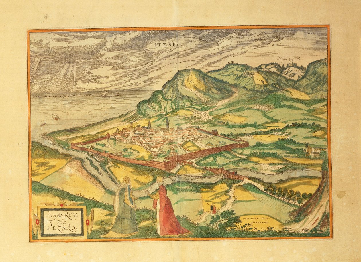 Karta över Pesaro från Cities of the World av Georg Braun av Georg Braun and Hogenberg Franz