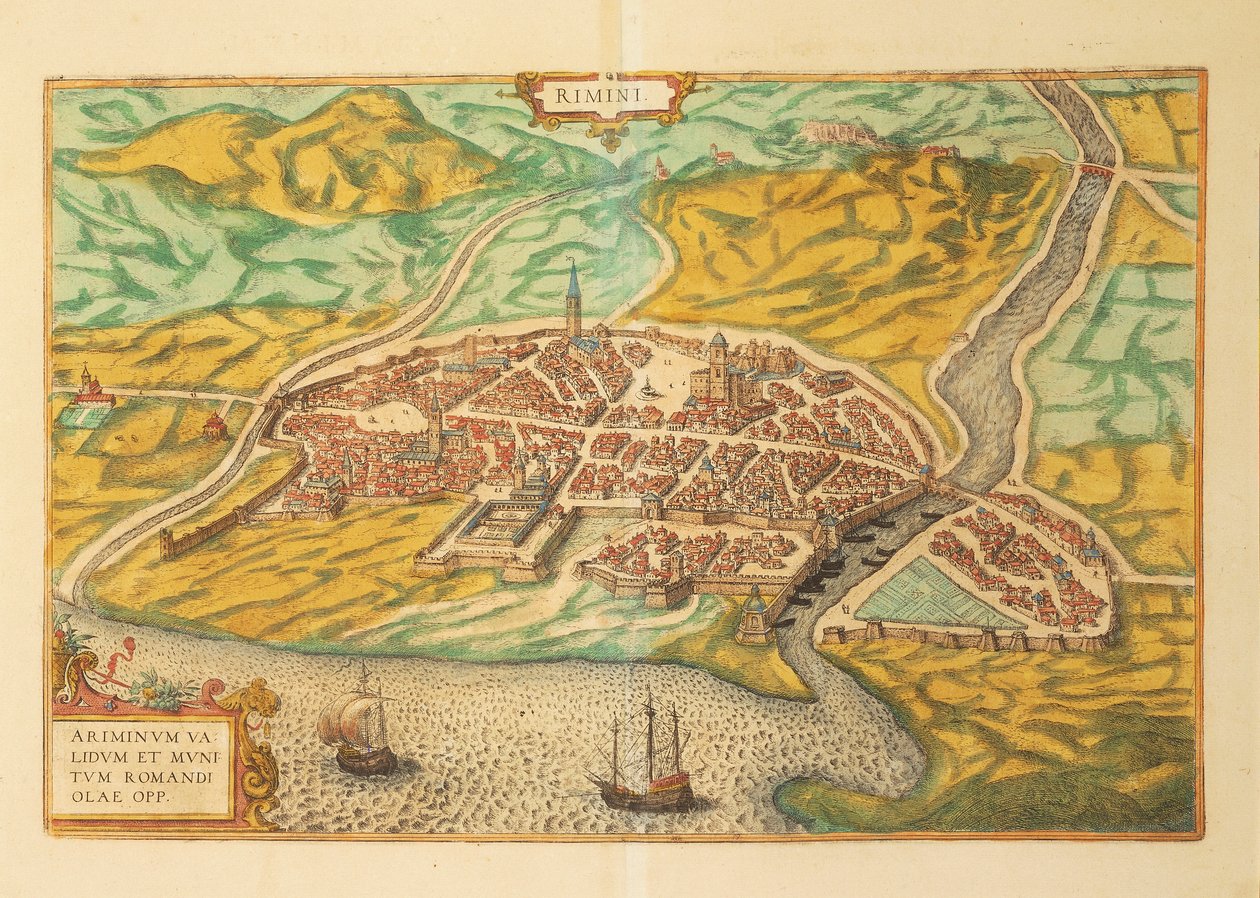 Karta över Rimini från World Cities av Georg Braun av Georg Braun and Hogenberg Franz