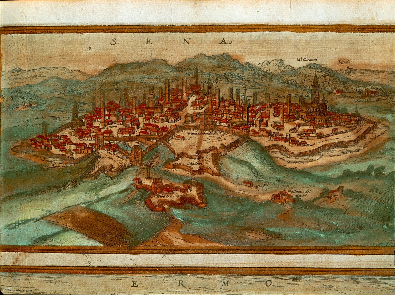 Karta över Siena, från Cities of the World av Georg Braun av Georg Braun and Hogenberg Franz