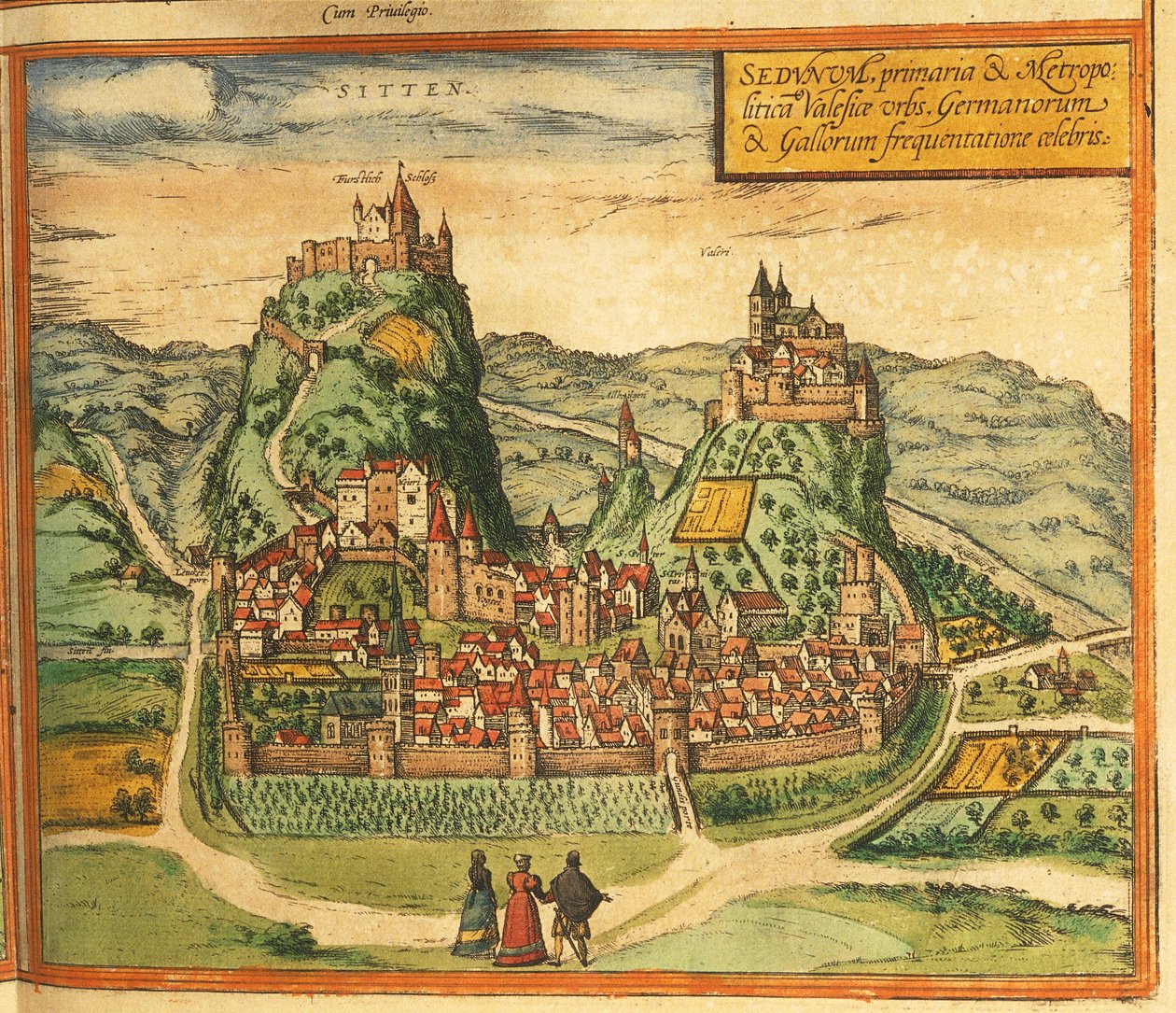 Karta över Sion från Cities of the World av Georg Braun av Georg Braun and Hogenberg Franz