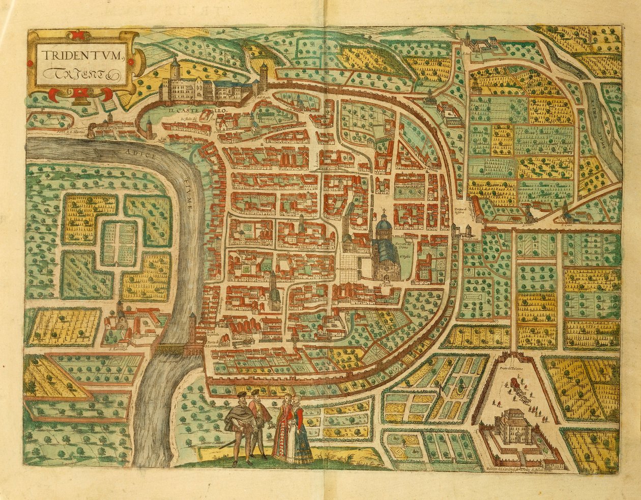 Karta över Trento från USA av Georg Braun av Georg Braun and Hogenberg Franz