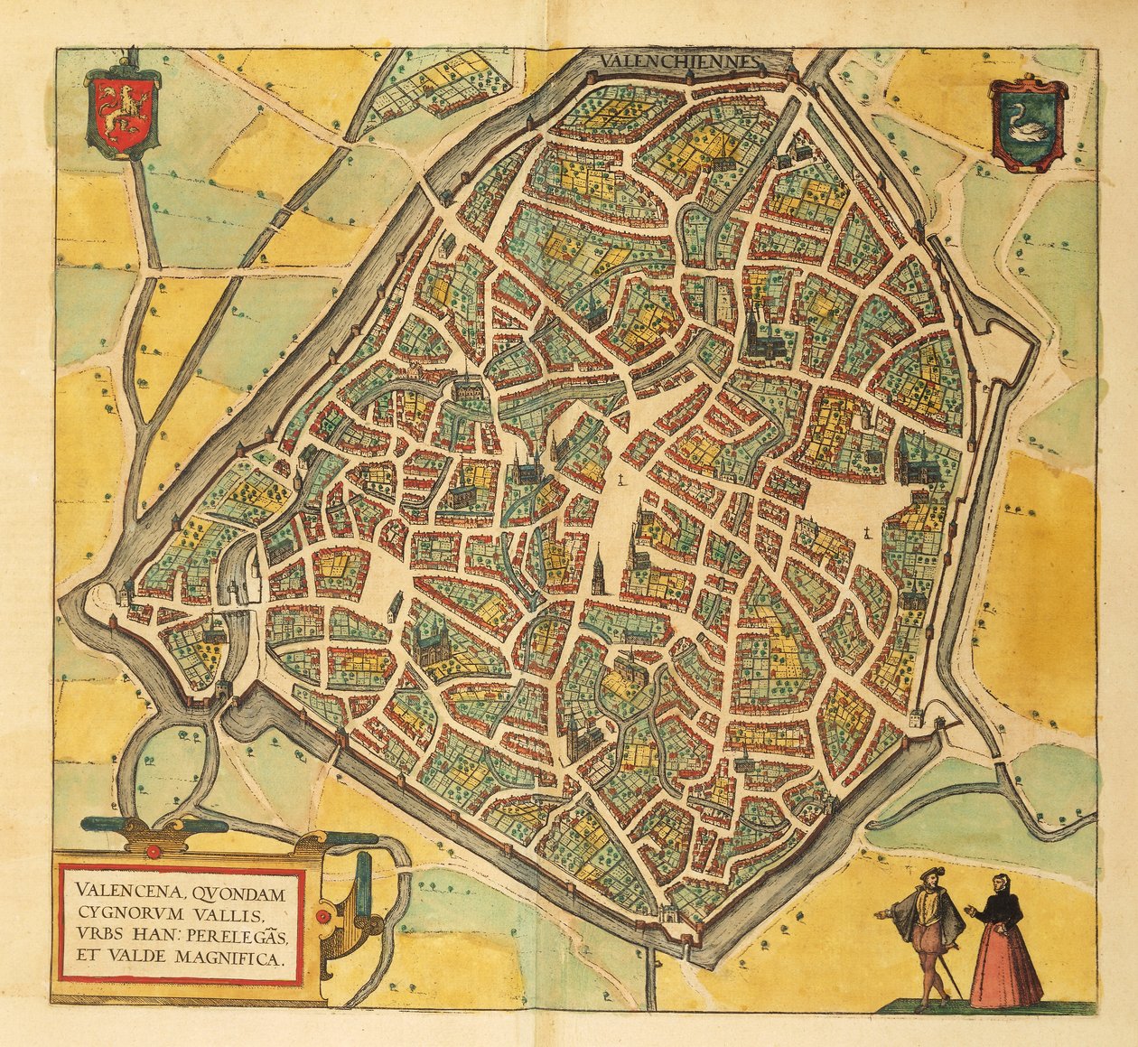 Ramani ya Valenciennes kutoka Marekani na Georg Braunswed av Georg Braun and Hogenberg Franz