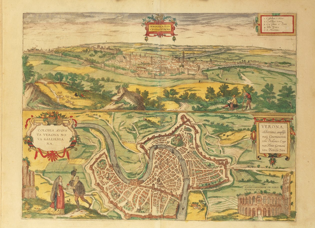 Karta över Verona från Cities of the World av Georg Braun av Georg Braun and Hogenberg Franz