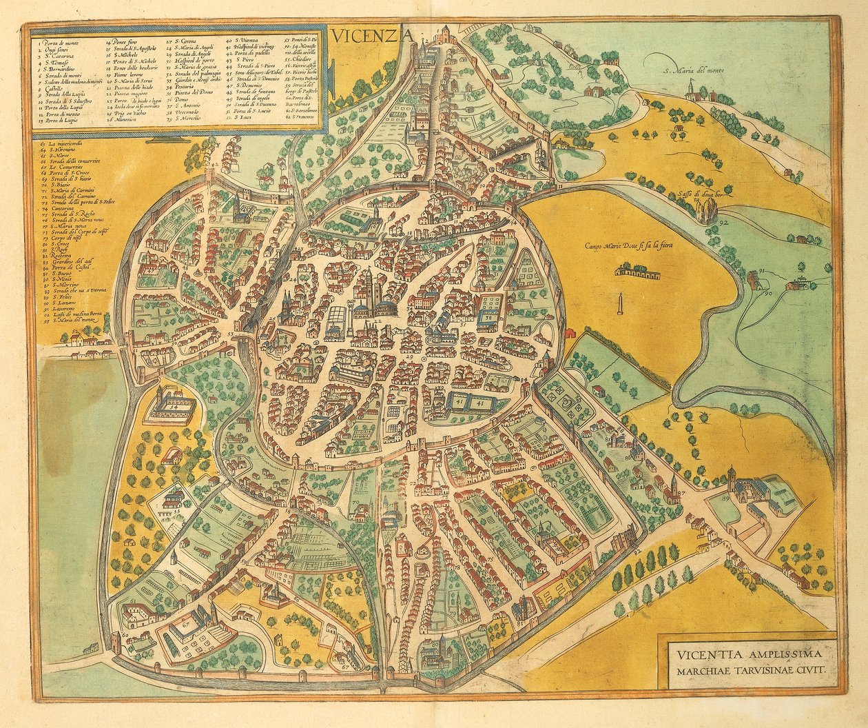 Karta över Vicenza från USA av Georg Braun av Georg Braun and Hogenberg Franz