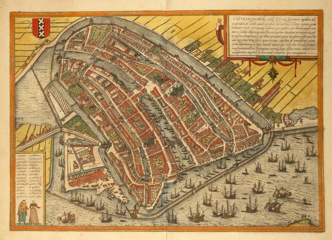 Karta över staden, från Cities of the World av Georg Braun av Georg Braun and Hogenberg Franz
