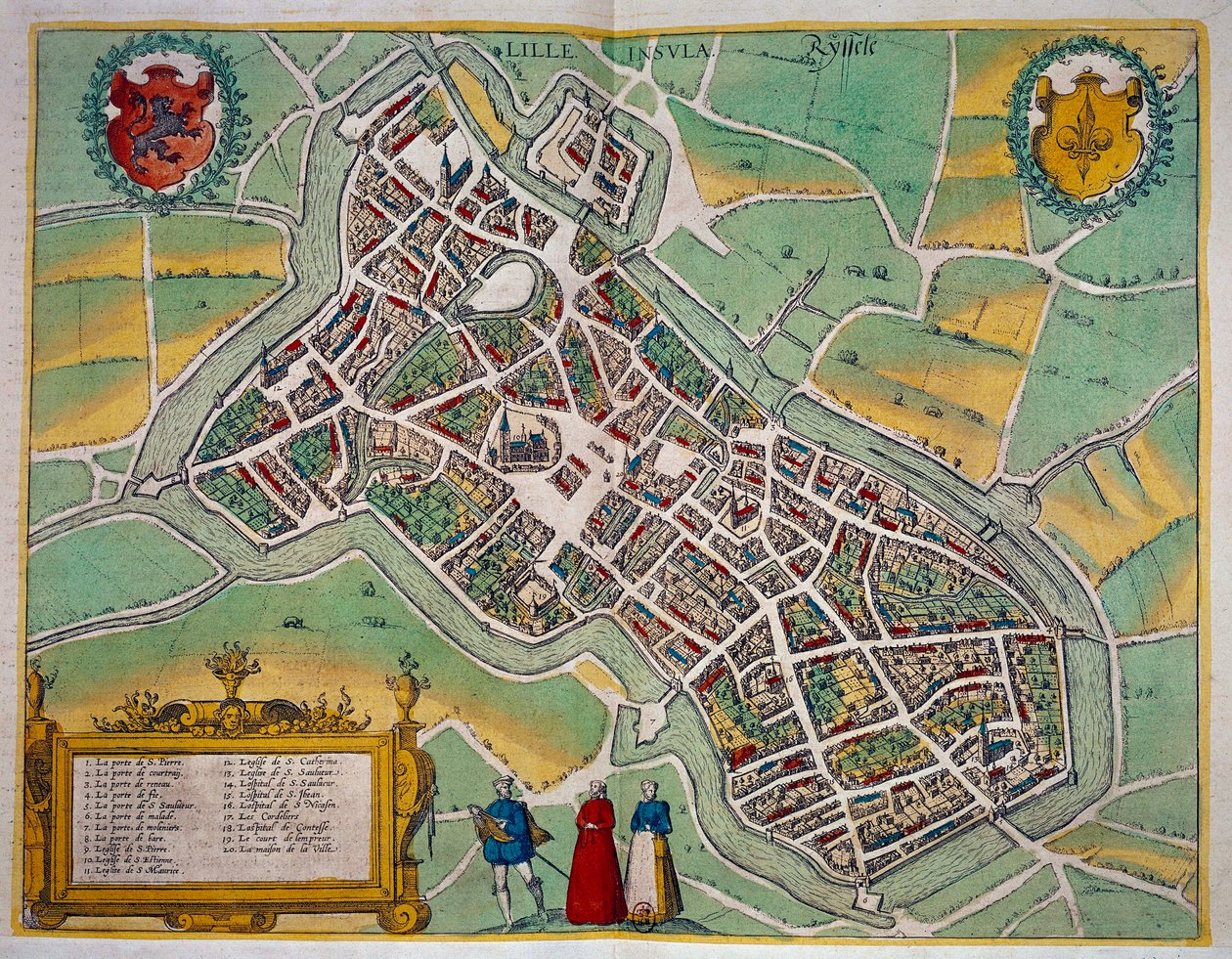 Karta över staden Lille från "Civitates Orbis Terrarum" av Georg Braun (1541-1622) och Frans Hogenberg (1535-1590) Runt 1572-1617. paris, B.N. av Georg Braun and Hogenberg Franz