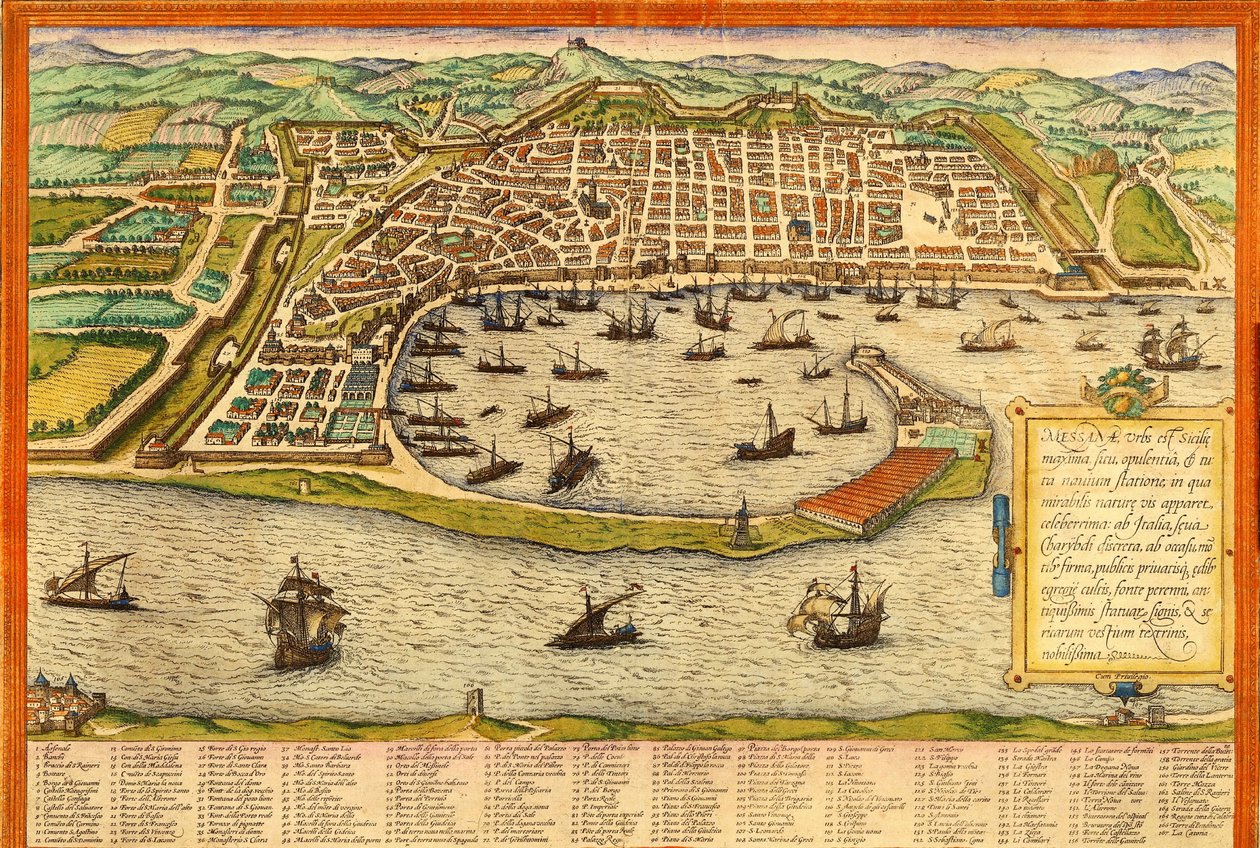 Messina, Italien av Georg and Hogenberg Franz (1535 90) Braun