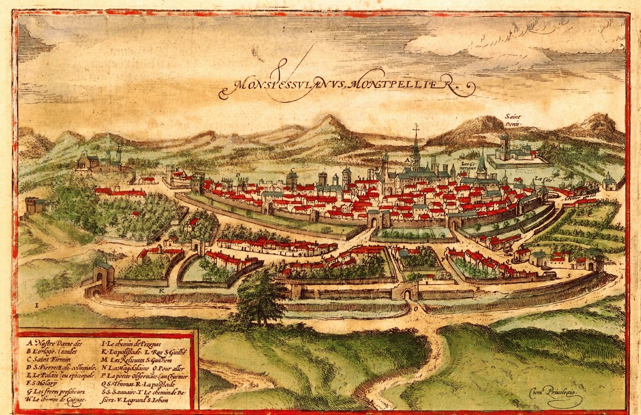 Montpellier, Frankrike av Georg and Hogenberg Franz (1535 90) Braun