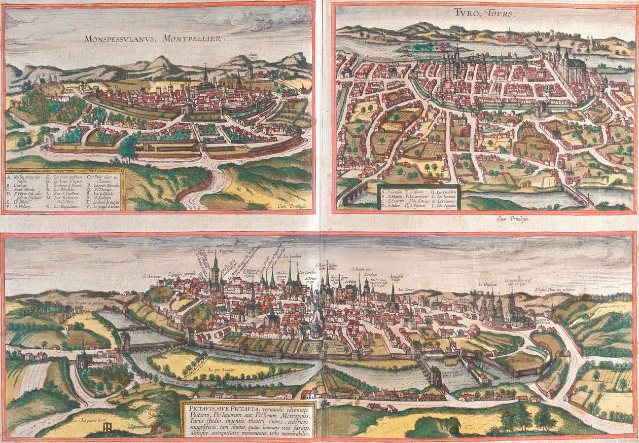 Montpellier, Tours, Poitiers, Frankrike av Georg and Hogenberg Franz (1535 90) Braun