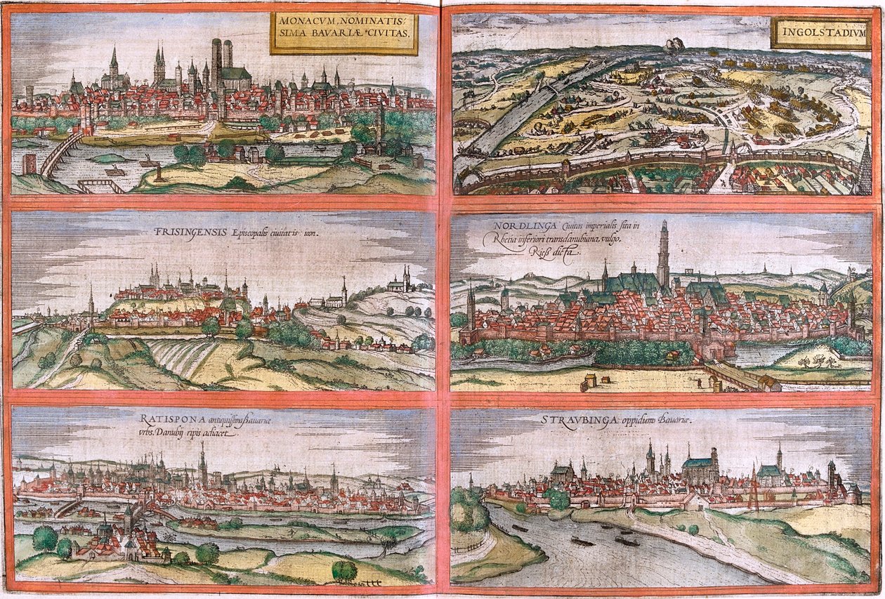 München, Ingolstadt, Freising, Nördlingen, Regensburg, Straubing, Tyskland av Georg and Hogenberg Franz (1535 90) Braun