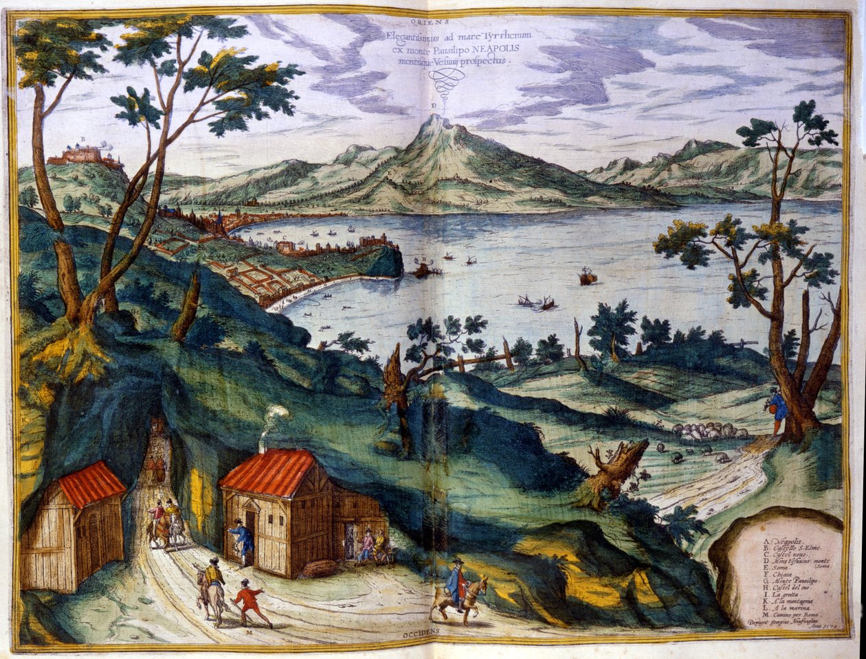Neapel, Posilipe och Vesuvius. Braun & Hogenberg, Amsterdam 1600. av Georg Braun and Hogenberg Franz