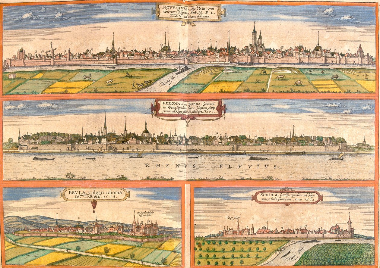 Neuss, Bonn, Brühl, Zons, Tyskland av Georg and Hogenberg Franz (1535 90) Braun
