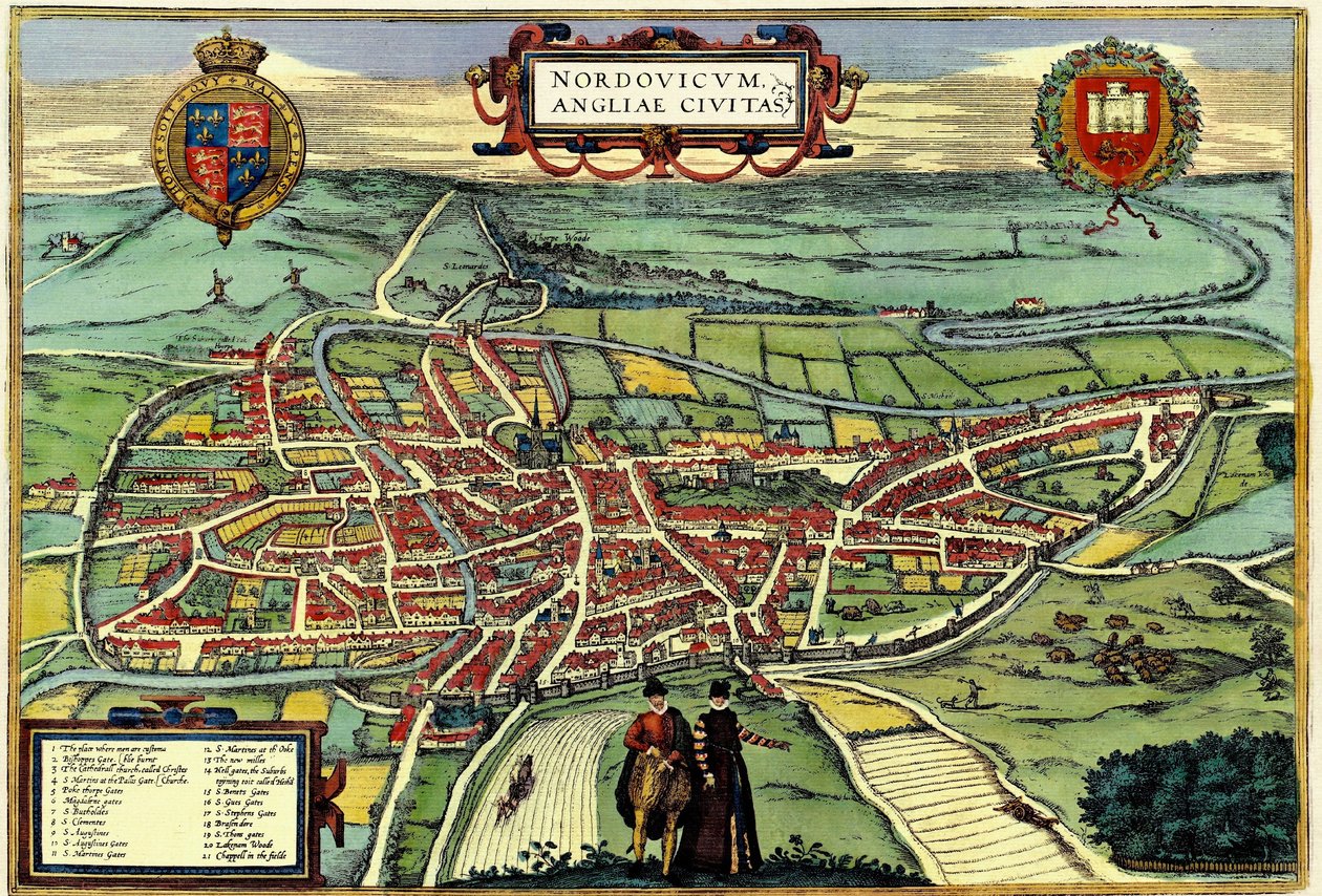 Norwich, England av Georg and Hogenberg Franz (1535 90) Braun