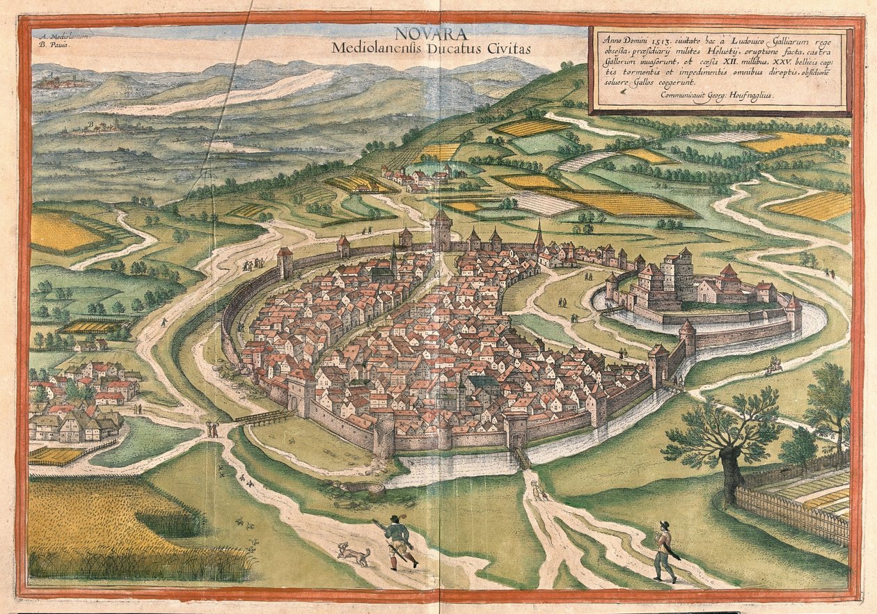 Novara, regionen Piemont, Italien (gravyr av Georg Braun and Hogenberg Franz