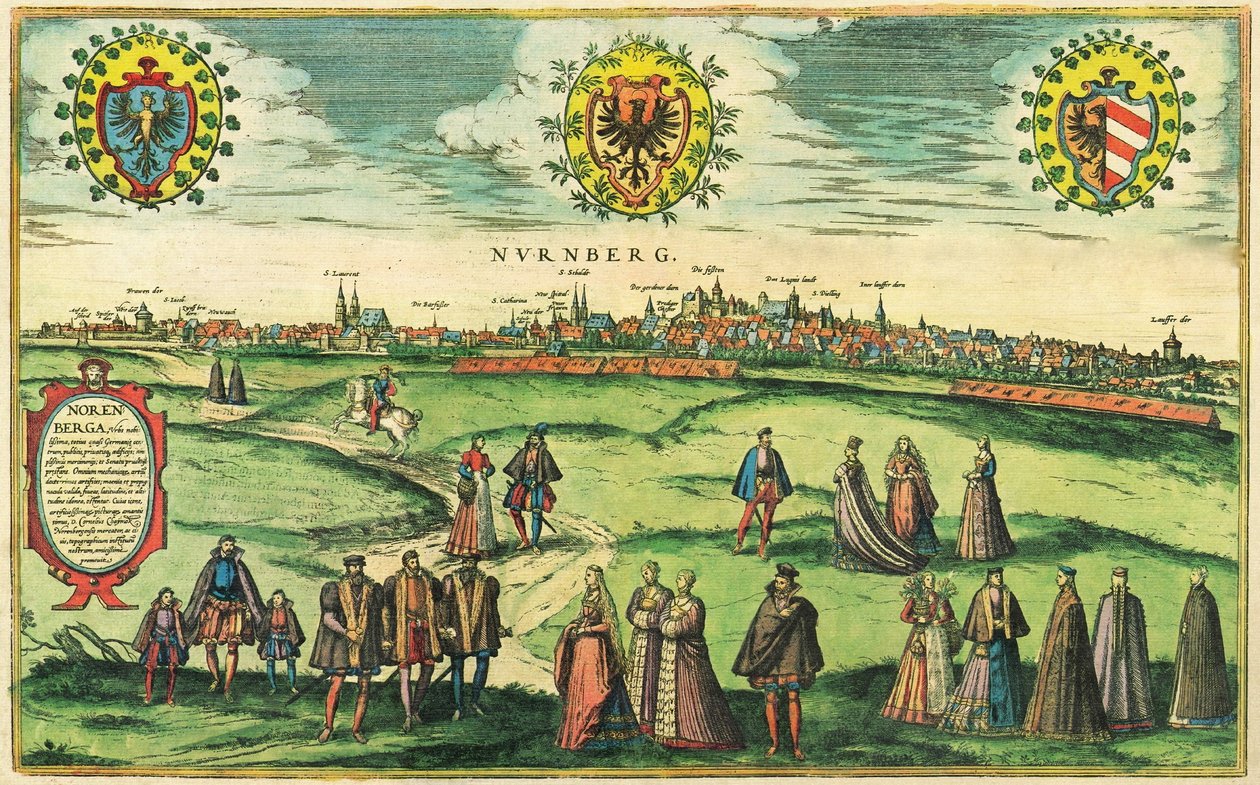 Nurnberg, Nuremberg, Tyskland av Georg and Hogenberg Franz (1535 90) Braun