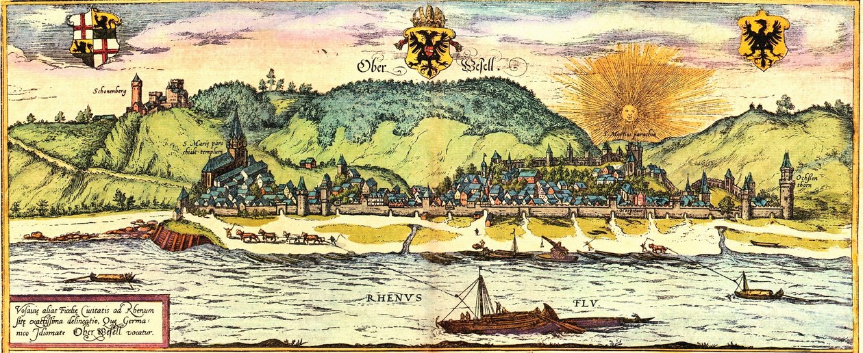 Oberwesel, Tyskland av Georg and Hogenberg Franz (1535 90) Braun