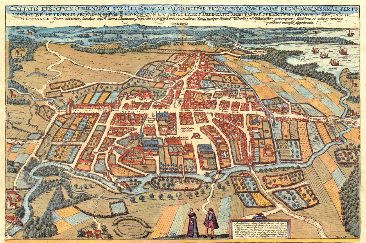 Odense, Danmark av Georg and Hogenberg Franz (1535 90) Braun